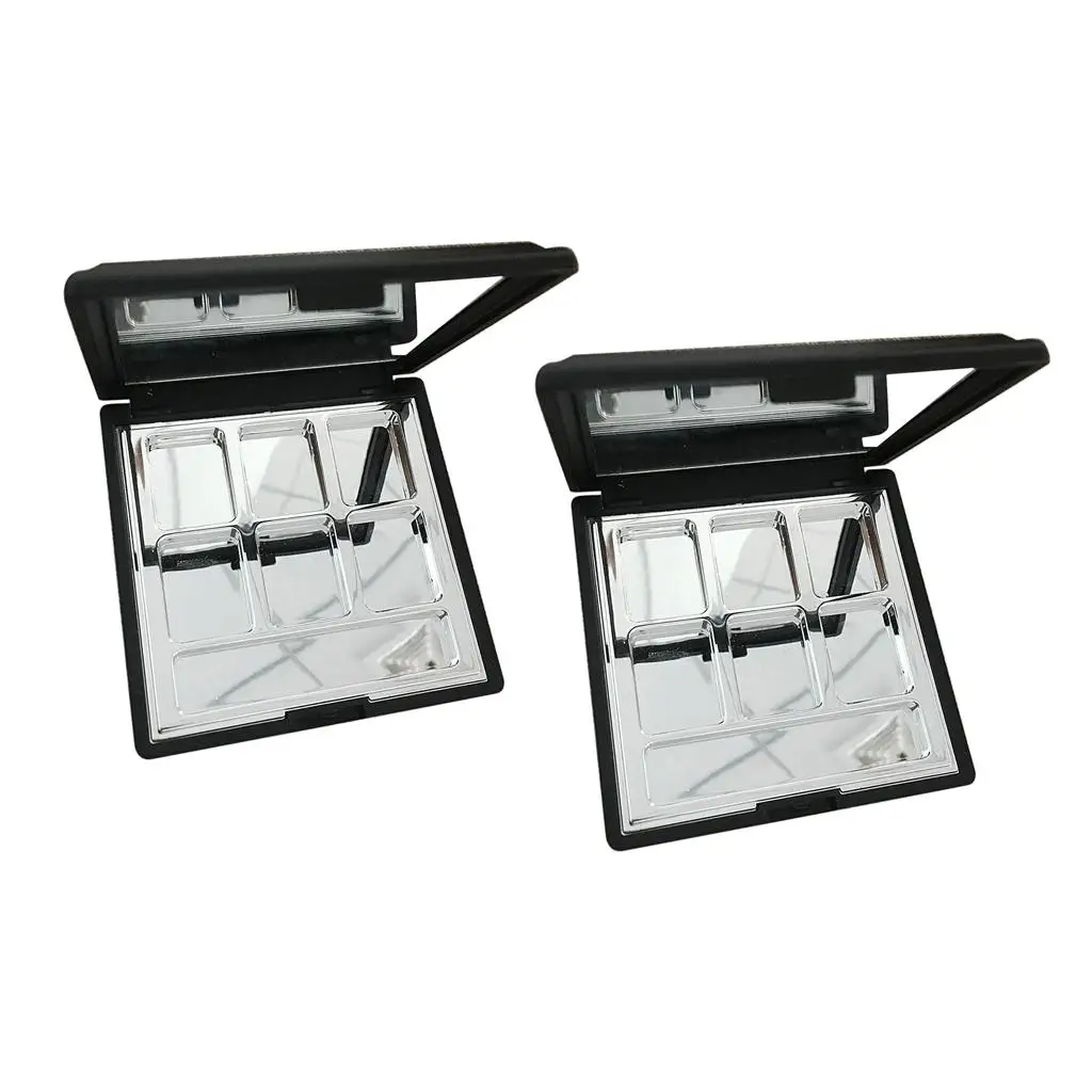 قطعتان من 6 شبكات حاويات أحمر الخدود الفارغة لظلال العيون مع مرآة مقاومة للصدمات وإكسسوارات التجميل (أسود)