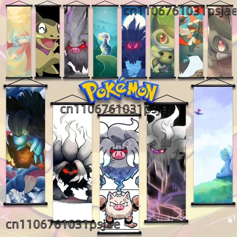 

Pokémon Annihilape Bagon Axew Art Fabric Scroll Hanging Poster - Anime Wall Decor for Home