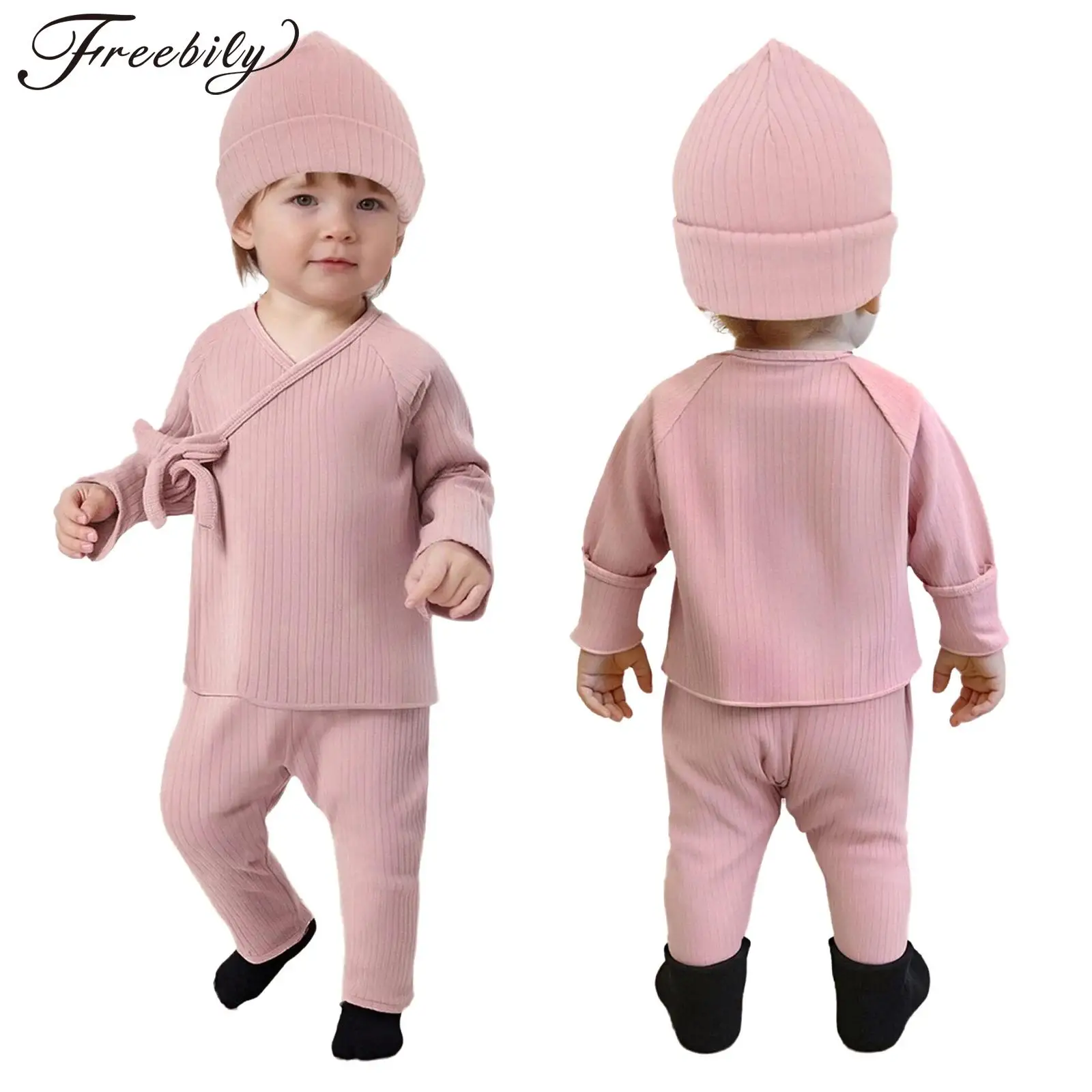 

Детская весенне-осенняя одежда, комплект из 3 предметов Take Me, полосатый топ с длинными рукавами и завязками, штаны, шапка, домашняя одежда для детского душа