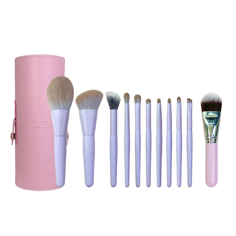 Travel Size Makeup Brush Set 10pcs Corn Fiber Soft Brushes Light Purple Shadow Foundation Powder Eyelash Lip Concealer Brush New