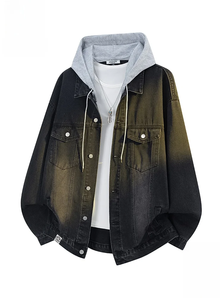 

PaulFrank Men's Waed Bla Denim Jaet Loose Fit Hooded Casual Coat Autumn Wearable Youth ular Cotton Polyester Blend