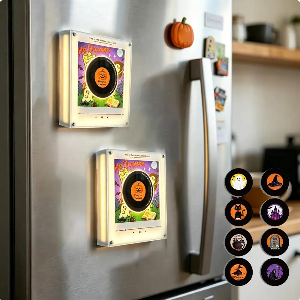 NFC Music Fridge Magnet Rotating Vinyl Record LED Night Light Custom Photo Acrylic Ornament with Memory Card for Home Decor