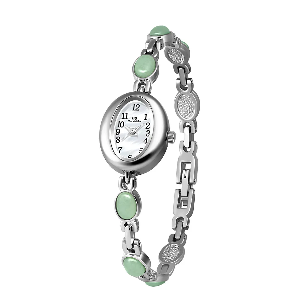 الراقية الفاخرة امرأة ووتش الطبيعية اليشم سوار الذهب المألوف الرجعية البيضاوي الكوارتز السيدات اللباس الساعات الصغيرة الهاتفي الذهب والفضة