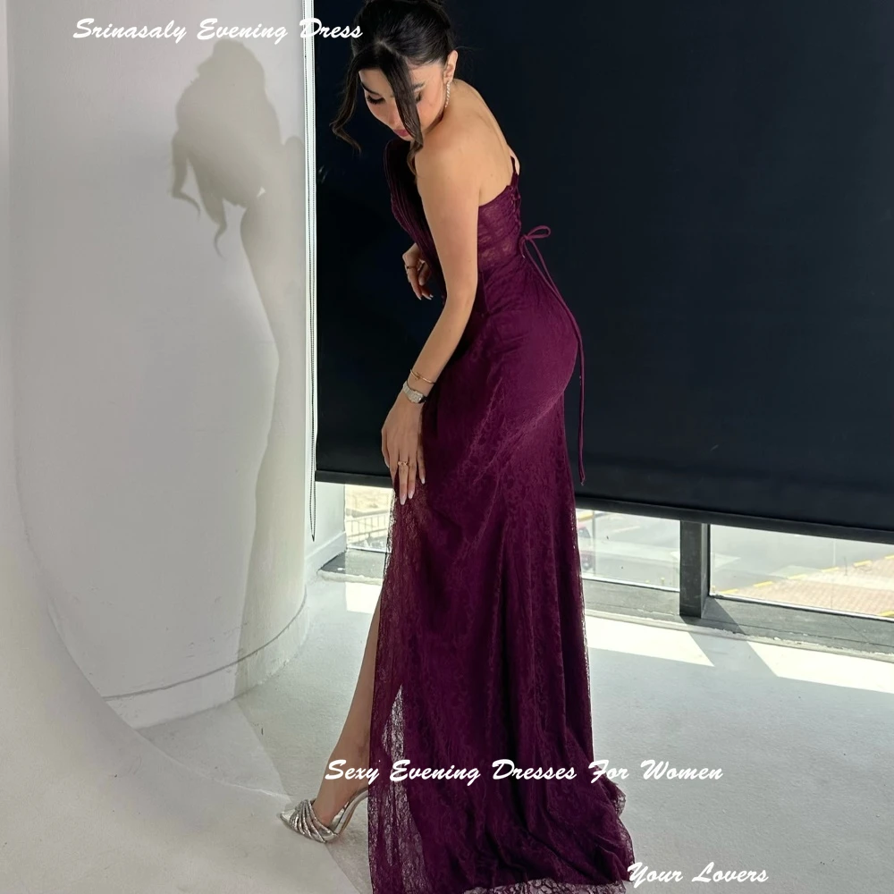 Strapless อย่างเป็นทางการ fساتة สีม่วงชุดราตรีเซ็กซี่ผู้หญิงสูงแยกค็อกเทลปาร์ตี้ชุดด้านข้างชุด