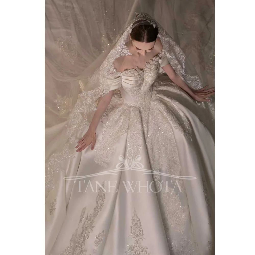 Vestido de novia de lujo con escote en forma de corazón y hombros descubiertos, Vestido de baile bordado con lentejuelas, Vestido de novia personalizable