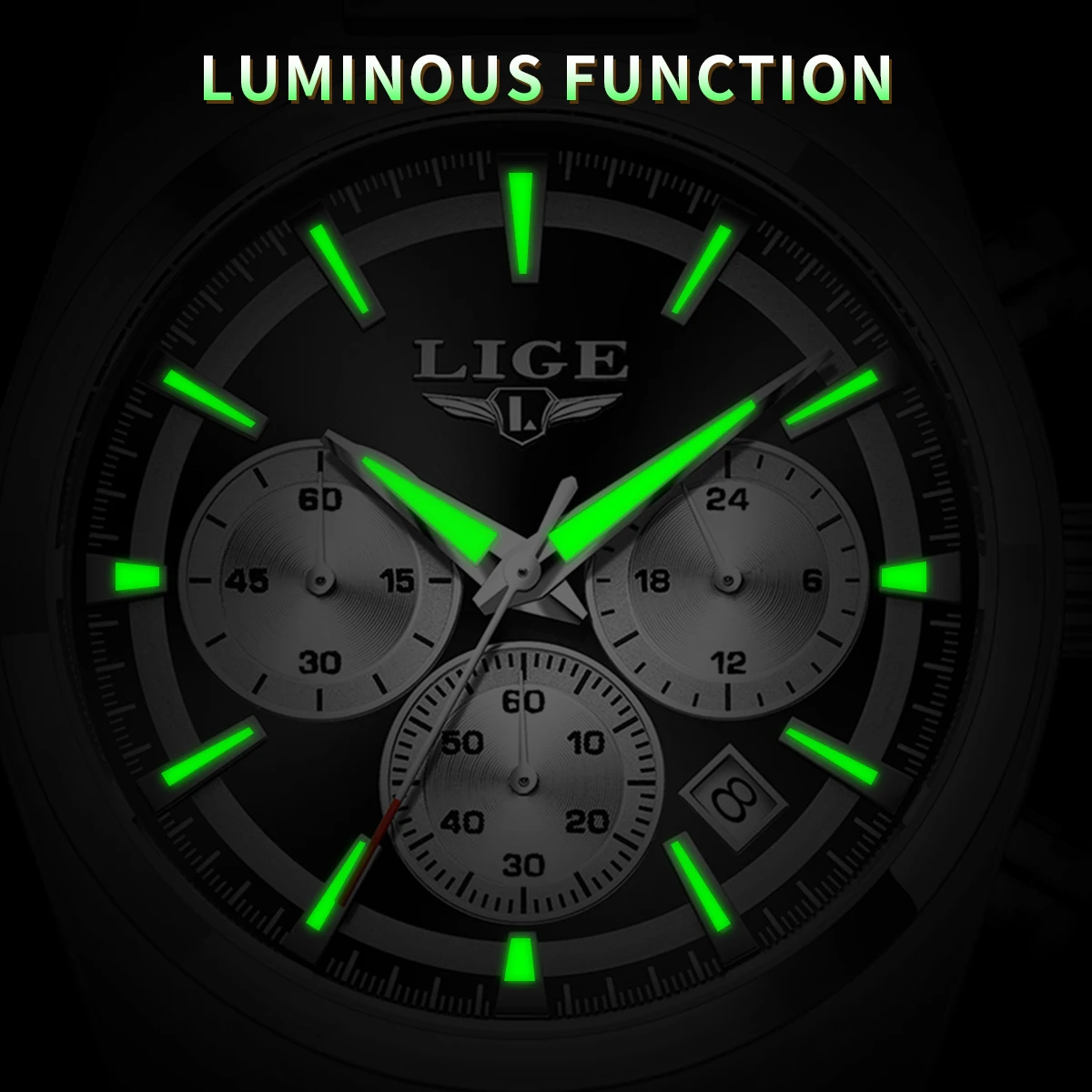 LIGE Top Luxury Man Quartz Watch Waterproof Luminous Date Chronograph Watches For Men Stainless Steel Fashion Men's Watch Reloj