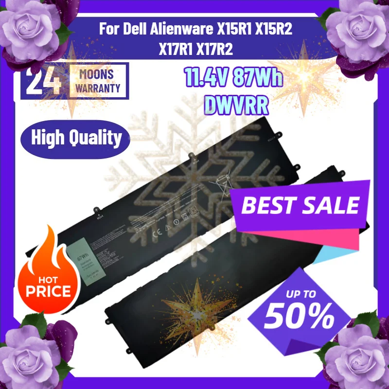 SWZY 11.4V 87Wh DWVRR Laptop Battery Replacement for Dell Alienware X15R1 X15R2 X17R1 X17R2 Notebook Battery