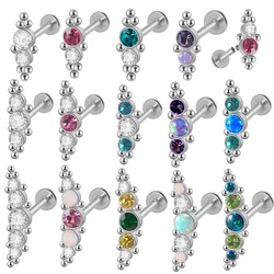 1PC 316L Surgical Steel 16G Cz Labret Lip Ring Crystal Cluster Stud Earrings Ear Cartilage Tragus Helix Daith Piercing Jewelry