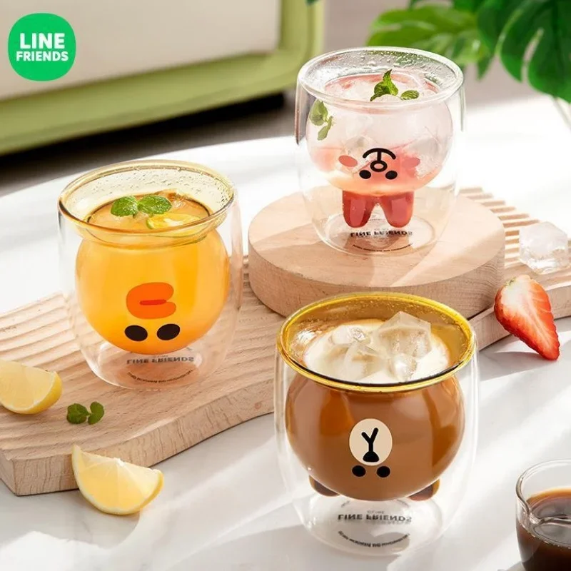 Line Friends SALLY Double Glass CONY Anime Kawaii Cute New High Temperature Resistant and High Beauty Tea Coffee Milk Cup gift