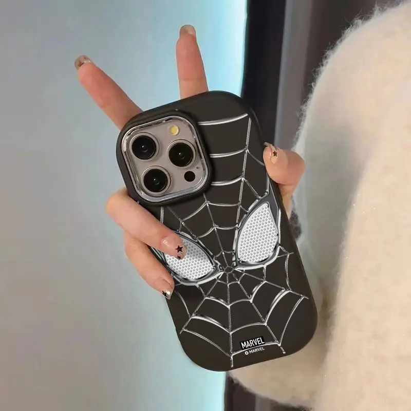 MINISO Marvel Spider Man Silver Spider Web Phone Case For iphone 16 15 14 PRO MAX 13 12 11 PRO XR 8 PLUS Y2k Cartoon Phone Cases