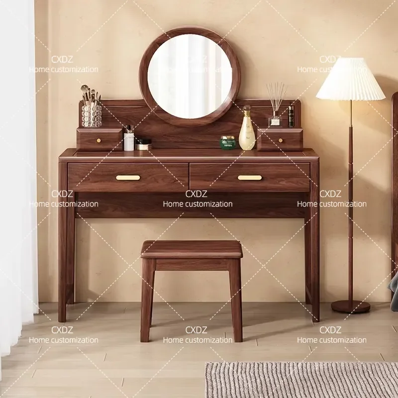 New Chinese Style Black Walnut Solid Wood Dresser Modern Minimalist Light Luxury Makeup Table Vanity for Small Apartment