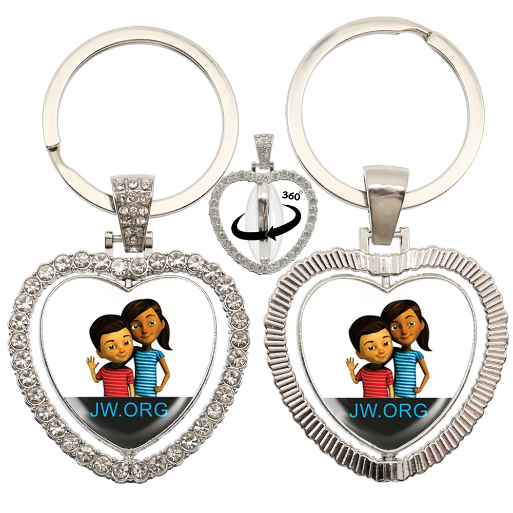 Jéhovah est mon refuge Jw.Org Pendentif rotatif résistant à 360 ° en forme de cœur, porte-clés double face, cadeau de bijoux pour le chia
