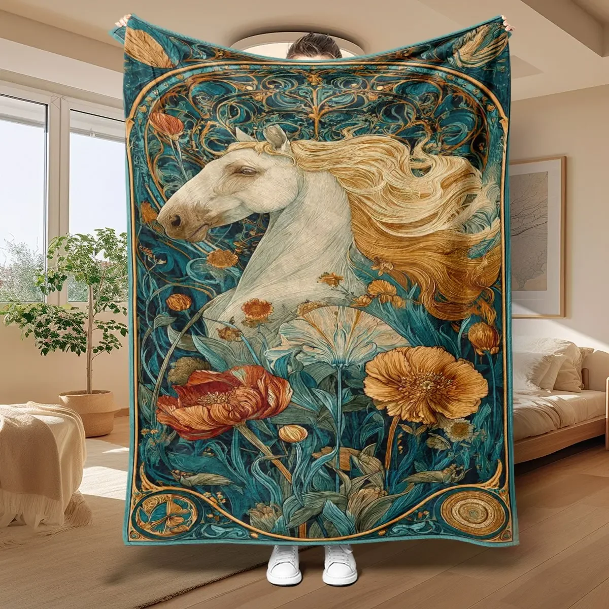 Decorative Horse Art Throw Blanket Tapestry Canvas for Bedroom Sofa Bohemian Vintage Decor 150x200cm