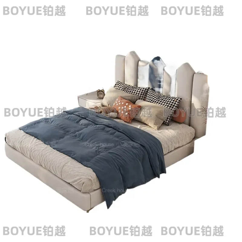Nordic Solid Wood Single Bed for Teen Boys Soft Upholstered Headboard Blue White Kids Bedroom Furniture 1.2m Modern Design