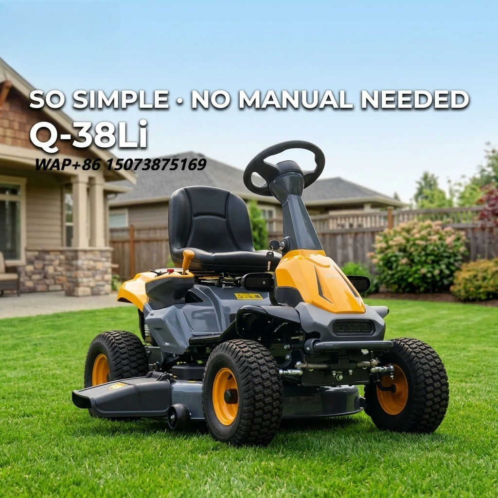 Electric Riding Lawn Mower 38 Inch Adjustable Cutting Height 40V Lithium Battery Brushless Motor Side Discharge Garden Tractor