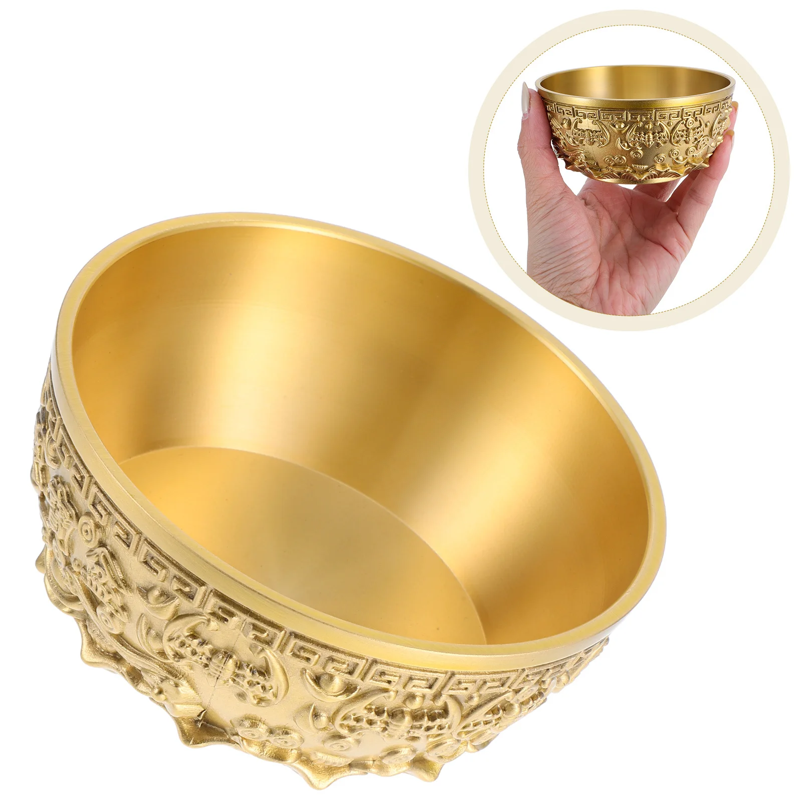 

Brass Treasure 8Cm Chinese Fortune Basin Desktop Decoration For Home Office Wealth Bowl Decorative Offering Bowl