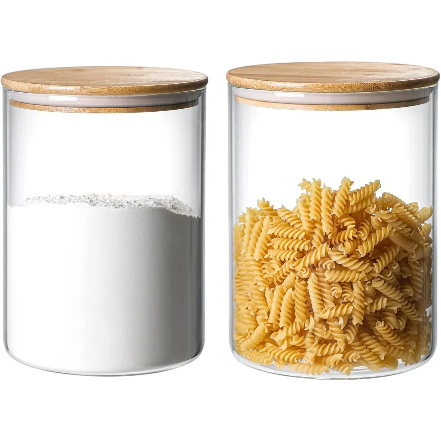 

2 комплекта 3000 мл 100 FL OZ прозрачная стеклянная канистра для хранения с герметичной бамбуковой крышкой Очень большая банка-контейнер для муки и сахара