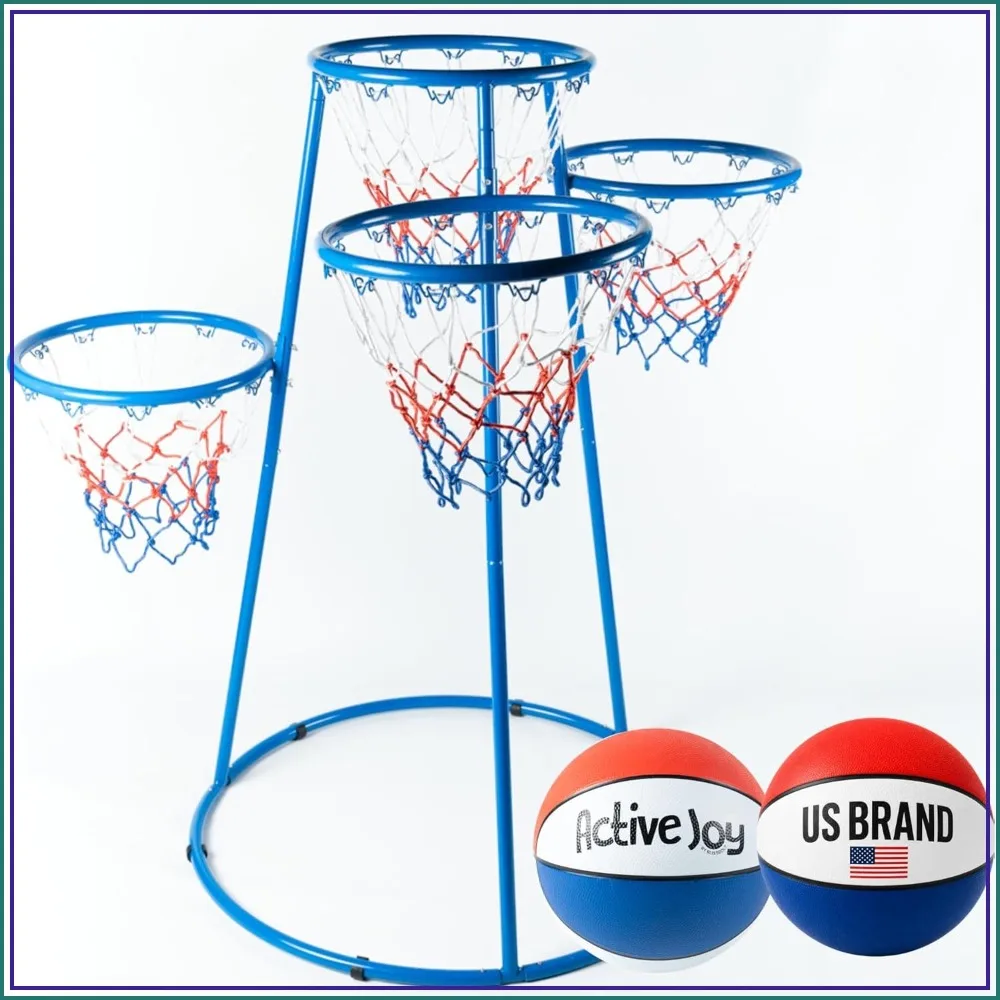 

4 Hoop Basketball Set - Toddler Basketball Hoop Indoor Outdoor Play +3 Years Old Toy. Includes 2 Balls and Air Pump