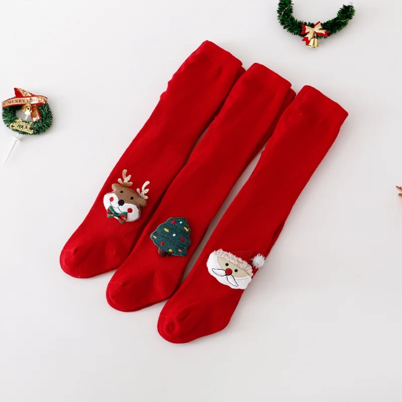 عيد الميلاد الوليد الطفل الجوارب للفتيات محبوك سانتا كلوز الأيائل القطن الرضع طفلة الجوارب الأحمر طفل جوارب طويلة السنة الجديدة #3