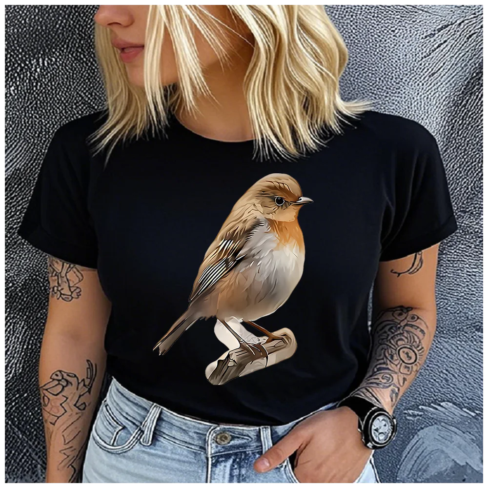 

Unisex 100% Cotton round Neck Short Sleeve T-Shirt with Eurasian Jay Print Loose Fit Casual Fashion Top for Summer