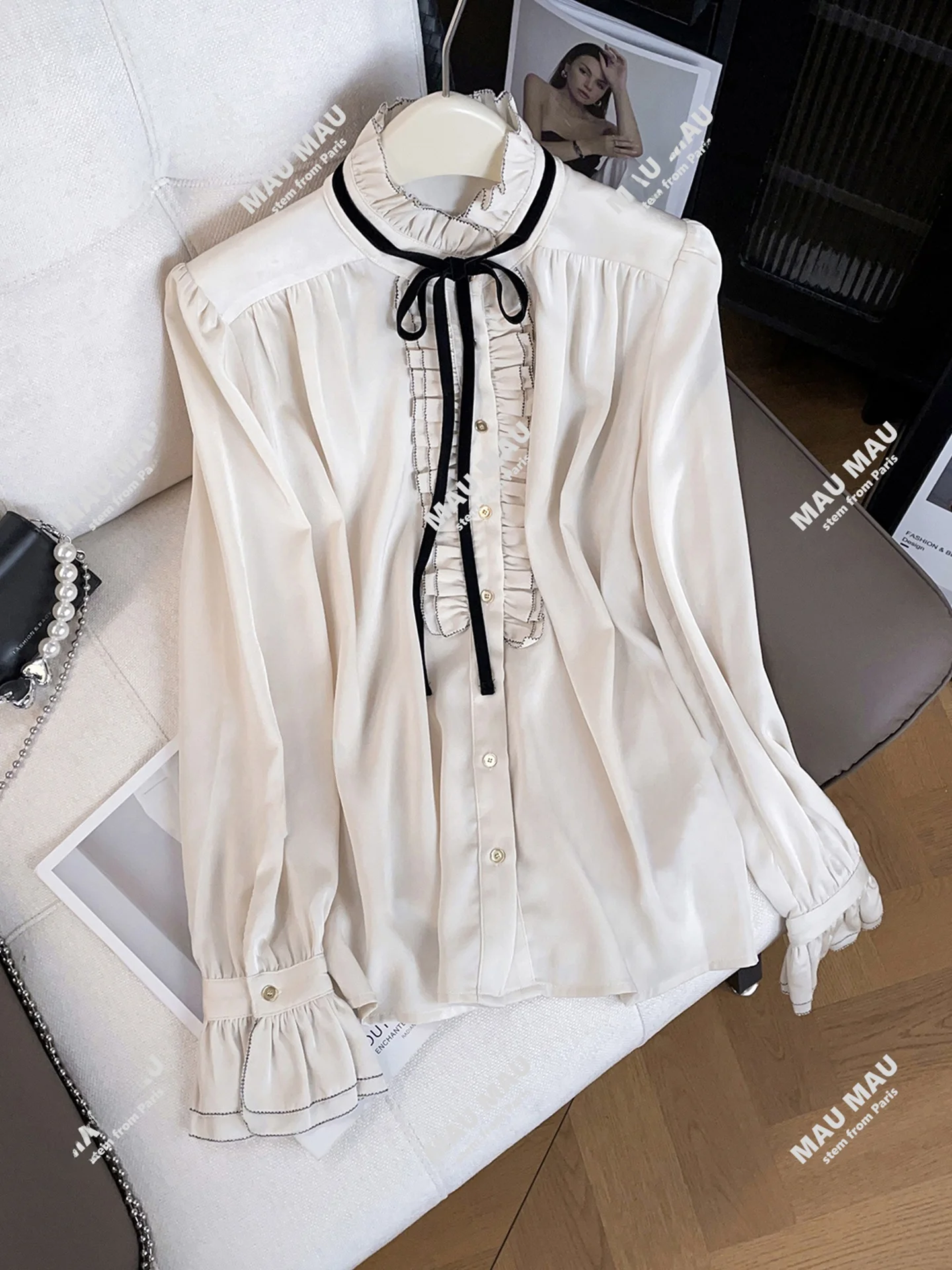 Sweet And Gentle Sle Loose irt Premium herfst-winterfaion lange Sve-casual blouse met knoopsluiting en geplooid detail