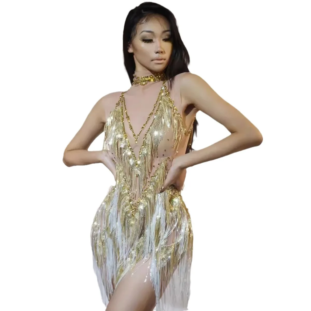 أزياء أداء الرقص اللاتيني للنساء مخصصة فاخرة كاملة الترتر شرابة فستان التانغو سامبا رومبا فساتين المنافسة