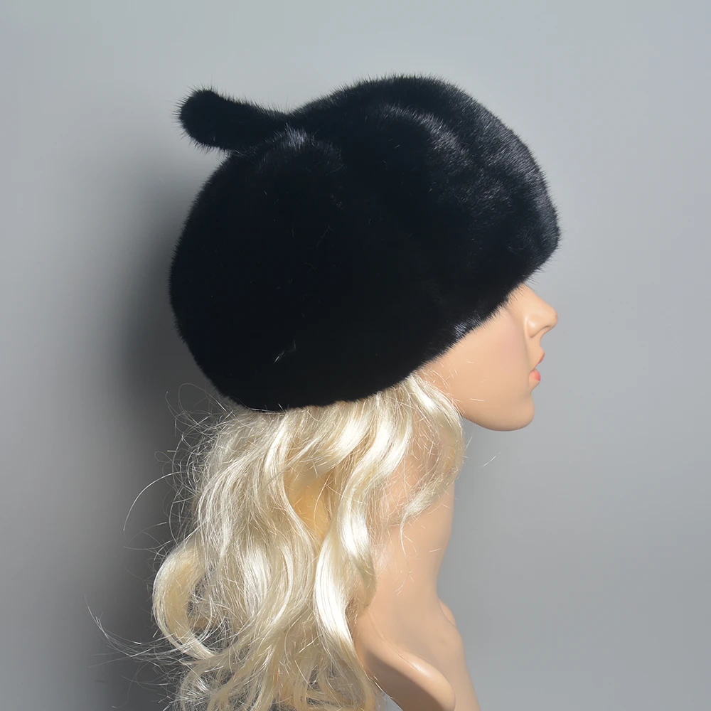 Winter Fur Hats Women Stylish Warm Natural Whole Mink Fur Luxury Caps Earflap High Quality Hat anti cold Snow Hat