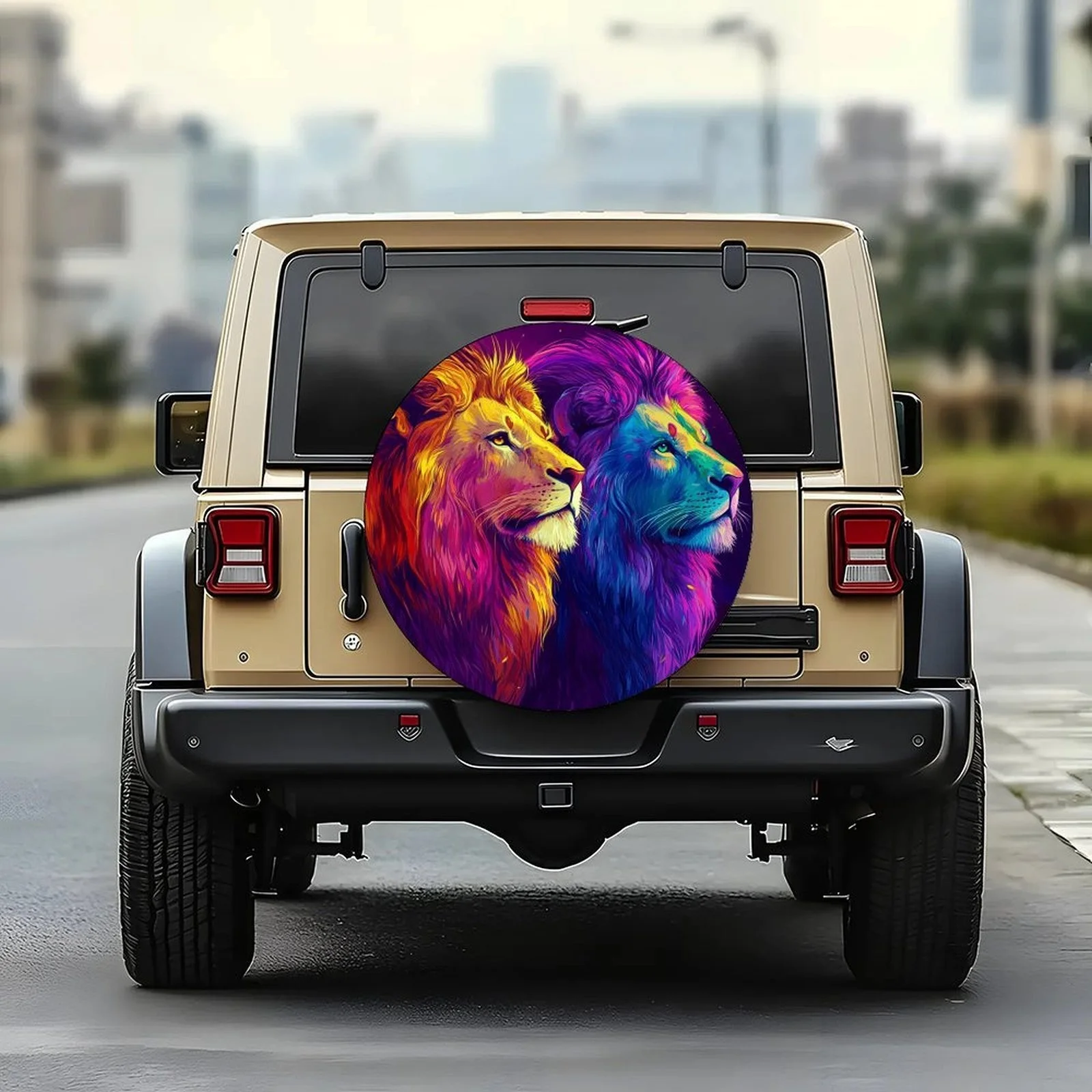 Colorful Lion Duo Tire Cover Waterproof Spare Wheel Cover for SUV Truck Protection