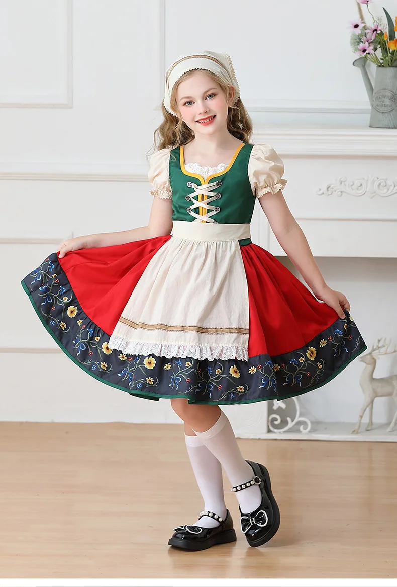 Kinder Karnevalskostüm München Oktoberfest Mädchenkostüm Klassisches Alpen-Landkostüm Mädchen Paradekostüm Cosplay Festliches Kleid Party – Detail 22