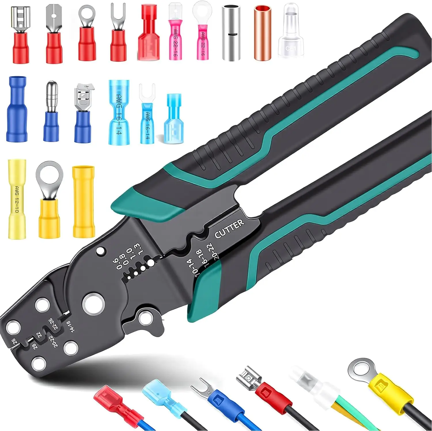 Wire Crimping Tool Multifunctional Stripper Cutter for Insulated/Bare/Heat Shrink Connectors (22-10 AWG) - All-in-One Solution