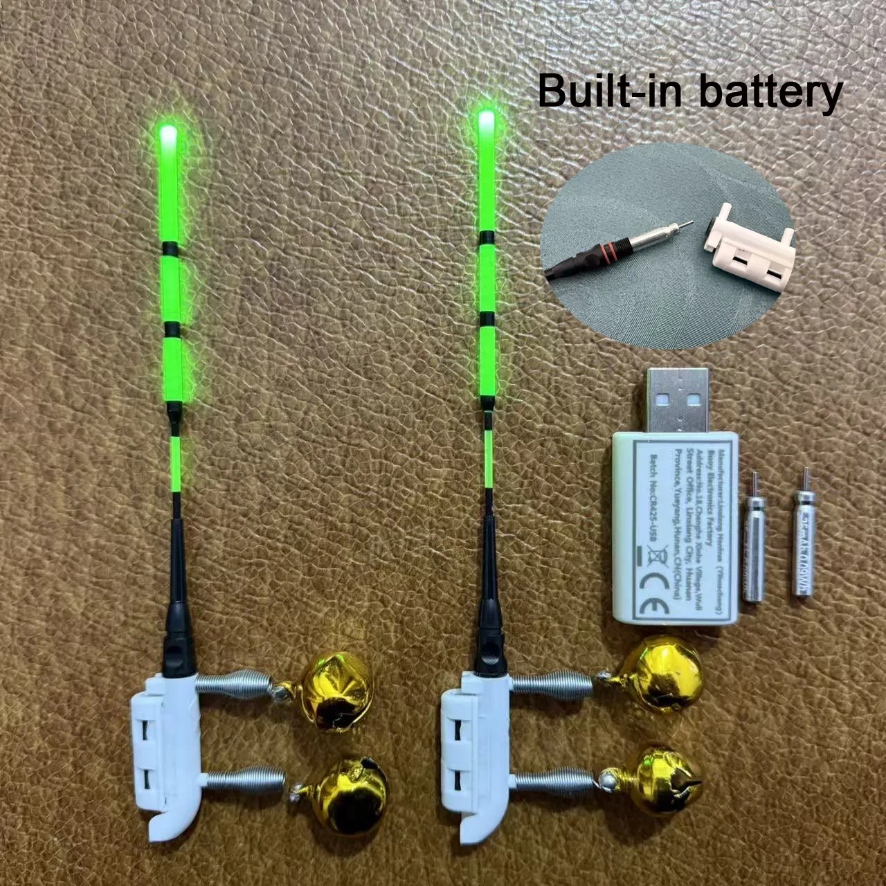 2 Stablichter + 2 wiederaufladbare Batterien + 1 USB-Ladegerät, Nachtangel-Stablichter mit Indikator und CR425 wiederaufladbarer Batterie + Ladegerät