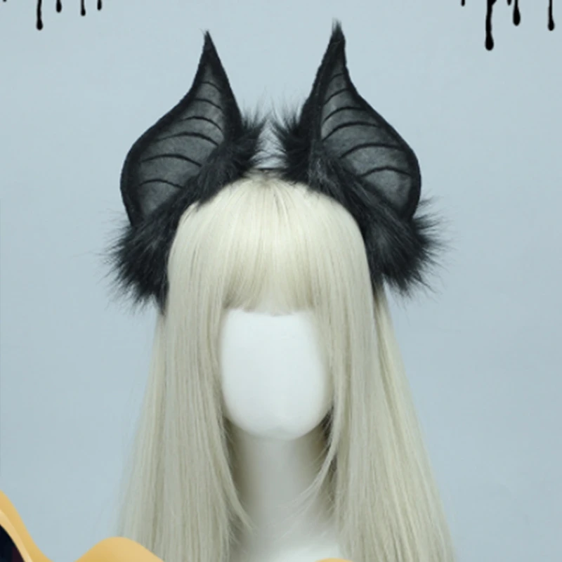 

Combhasaki женская повязка на голову с летучей мышью на Хэллоуин, готические обручи для волос из искусственного меха, аксессуары для волос, вечерние шиньон