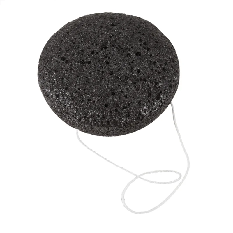 ABLJ 2X Konjac Konnyaku Jelly Fiber Gesichts-Make-up-Waschpad Reinigungsschwamm Puff Peeling-Schwarz
