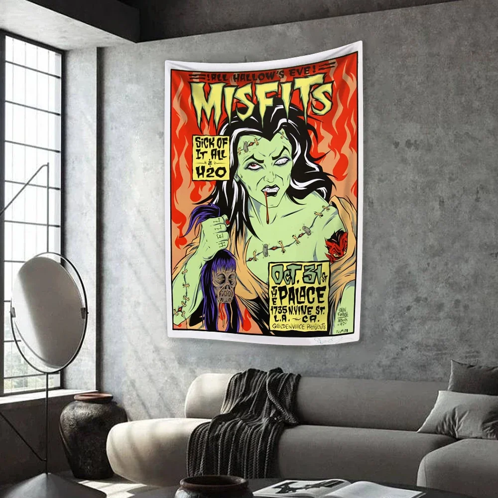 Rock And Roll Music Tapestry Punk Band Misfits Print Home Decoration Wall Hanging Dormitory Bedroom Background Concert Decor