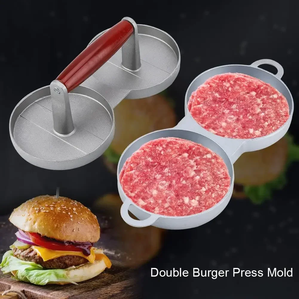 2 Grid Double Hole Stainless Steel Burger Meat Press,Machine Hamburger Meat Masher Press Minced Steak Mold Kitchen Cooking Tools