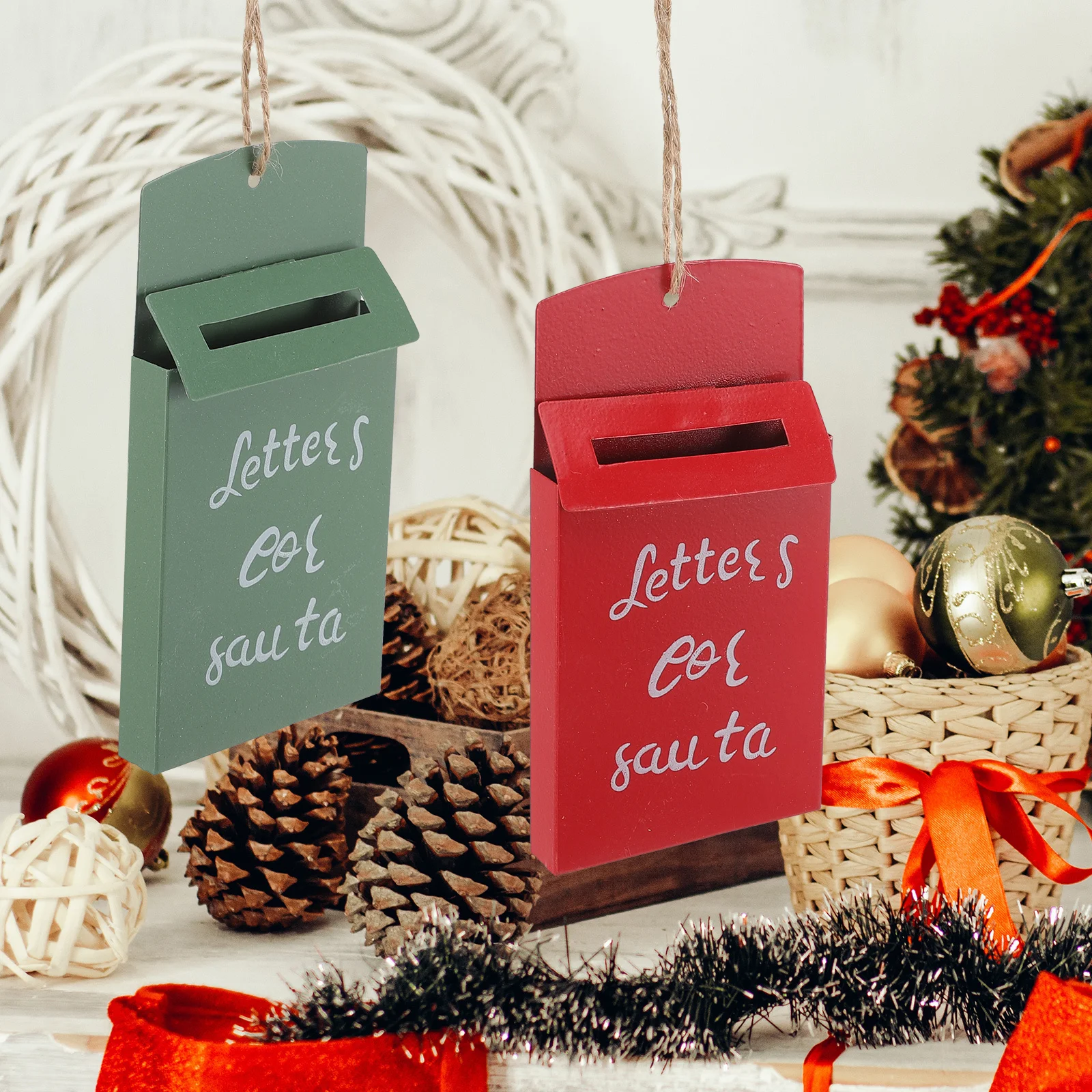 

2Pcs Christmas Mailbox Ornament Hanging Pendant Xmas Tree Decorations Festive Party Props Premium Metal Xmas Hanging Decor