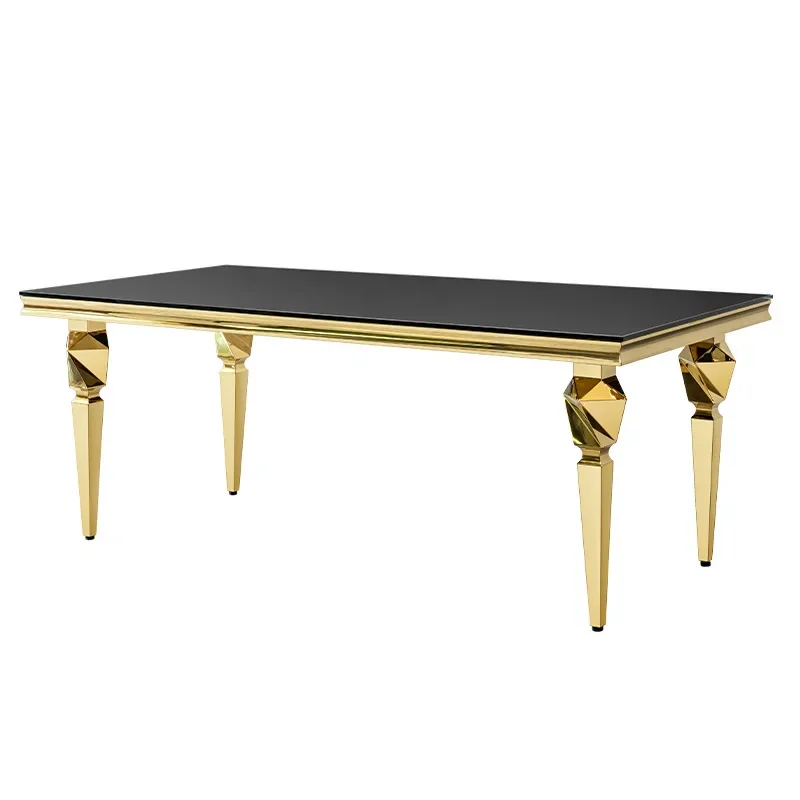 

Light luxury stainless steel high-end restaurant furniture 220cm high-end table and chair set