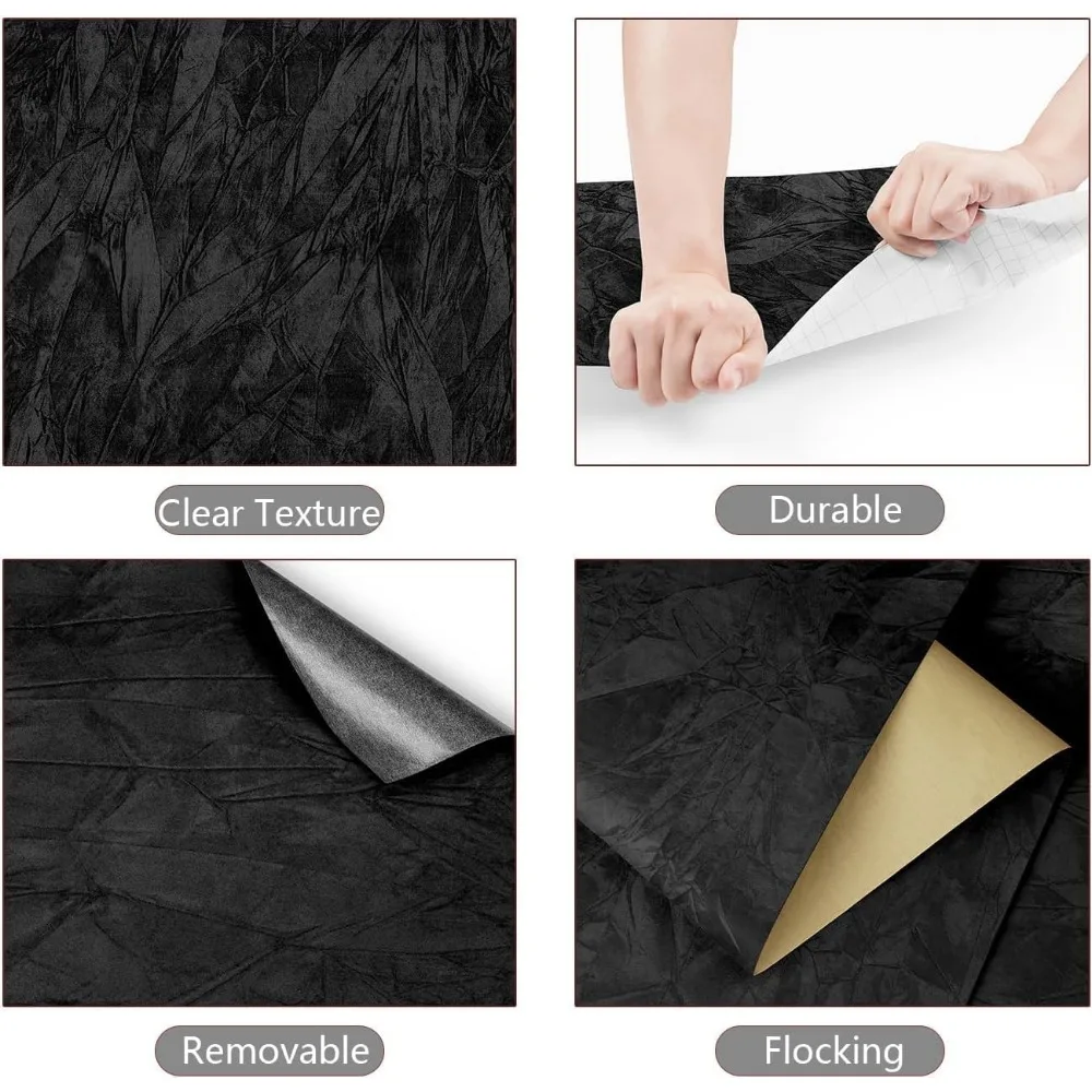 ورق جدران أسود مخملي - قماش لباد عتيق ذاتي اللصق مقاس 30 × 200 لتزيين جدران غرفة النوم