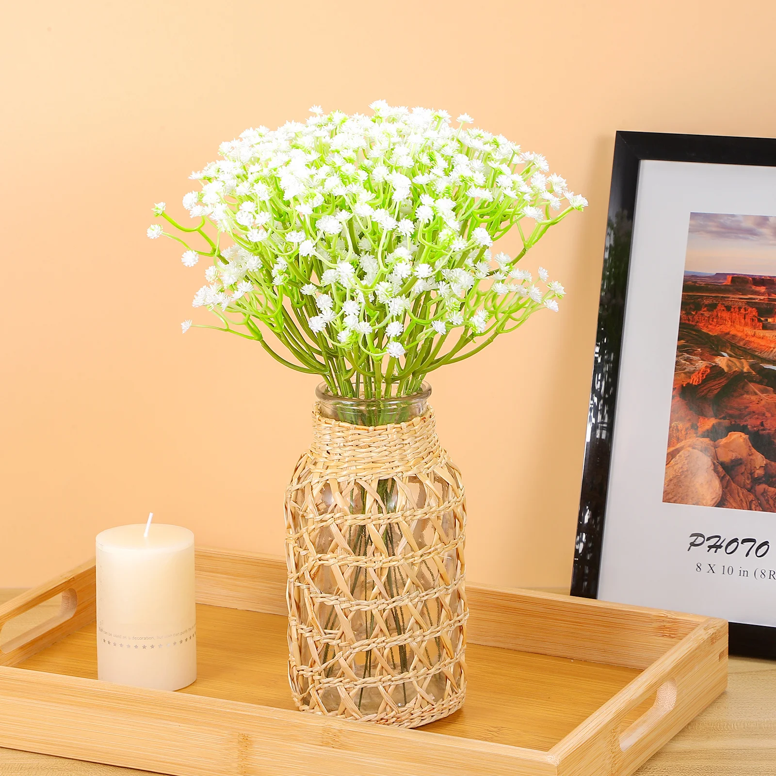 

1pc Rattan Woven Desktop Flower Container Creative For Home Decor Office Bedroom Desktop Vase Decor Decorative Vase