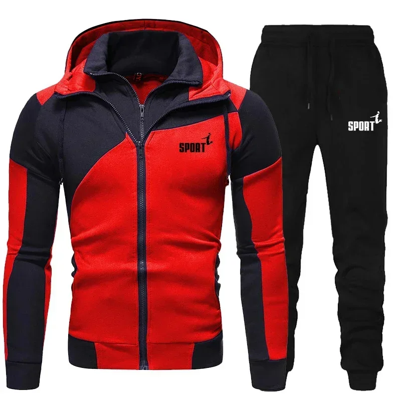 Combinaison de sport à double fermeture éclair pour hommes, sweat à capuche de haute qualité, veste décontractée, retournement, mode sportive, vêtements de sport en plein air, automne, hiver