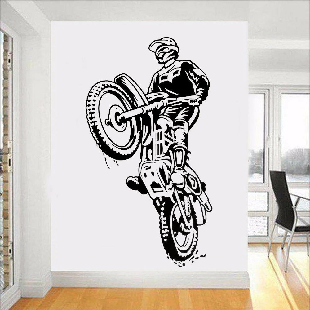 Pegatinas de Pared de Motocross, Calcomanía de Pared de Motociclista para el Hogar, Sala de Estar, Decoración de Habitación de Niños, Mural de Vinilo Removible, Papel Tapiz S633