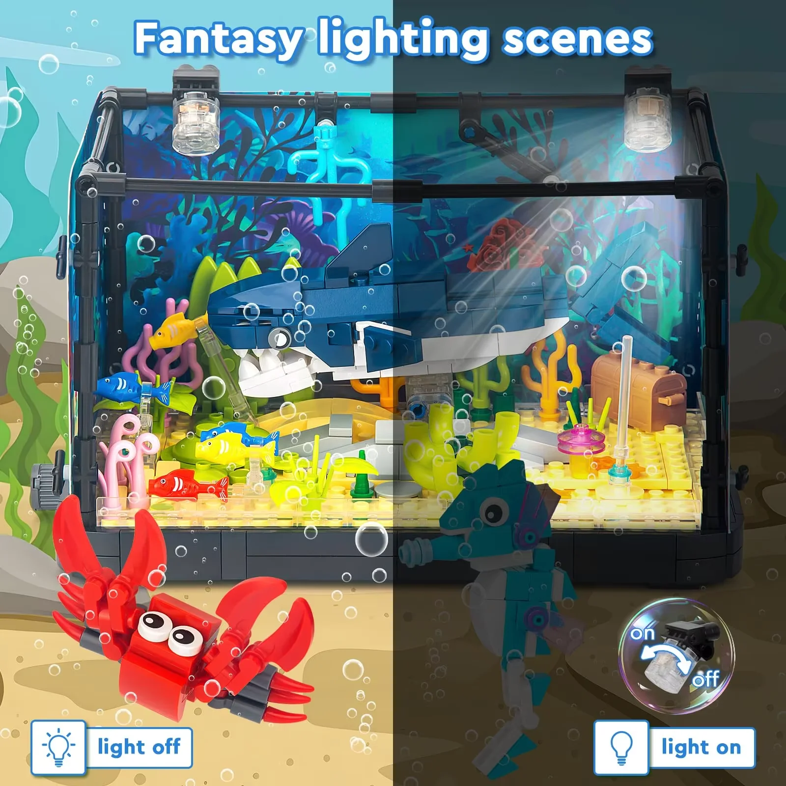 مجموعة بناء خزان الأسماك مع أضواء، ألعاب مكعبات بناء حيوانات بحرية من MOC للأطفال 6+، ألعاب الطوب هدايا للأطفال الأولاد #5