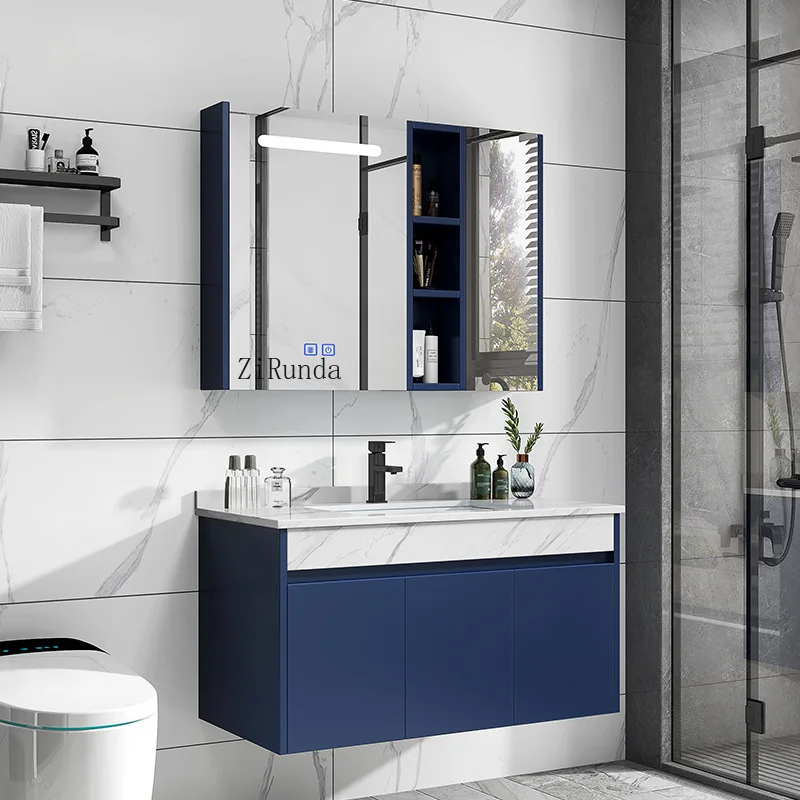 Luz moderna de luxo azul ardósia conjunto banheiro madeira maciça lavatório mão pendurado na parede tipo