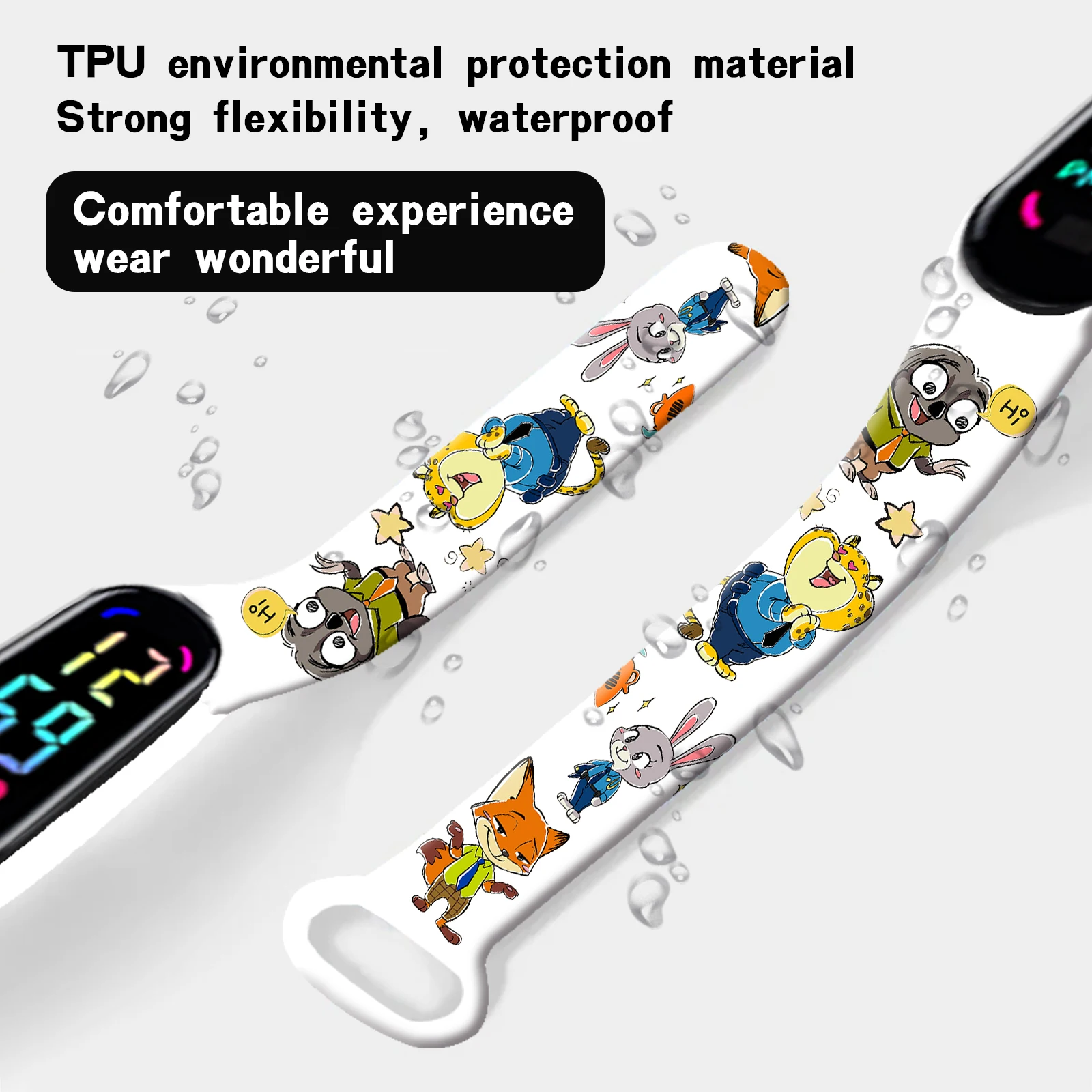 디즈니 주토피아 프린트 시계줄 샤오미 미 밴드 7 6 5 4용 손목 스트랩 교체 가능한 팔찌 미 밴드 스마트워치 액세서리