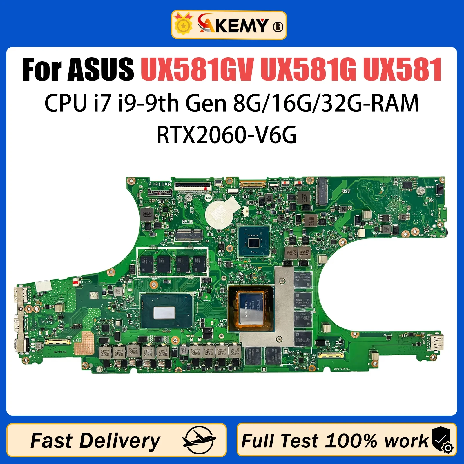 

AKEMY UX581GV Mainboard For ASUS Zenbook Pro Duo UX581G Laptop Motherboard CPU CPU i7 i9-9th Gen RTX2060-V6G 8G/16G/32G-RAM