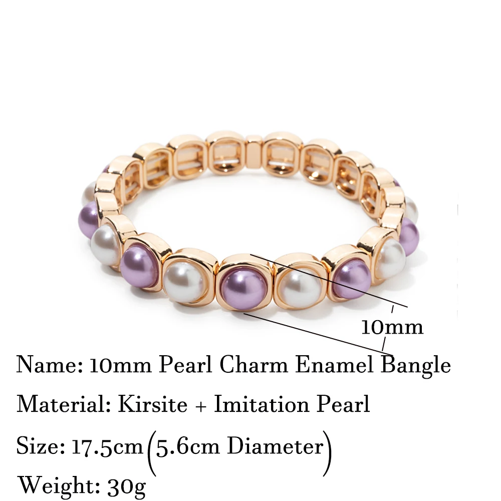 2024 New Enamel Bracelets For Women Colorful Pearl Charm Gold Color Bangle Bohomian Elastic Hand Jewelry