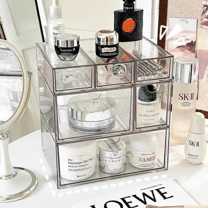Acrylic Transparent Desktop Cosmetic Organizer Bathroom Jar Makeup Storage Box Set Drawer Large Dust-proof Cotton Swab Organizer