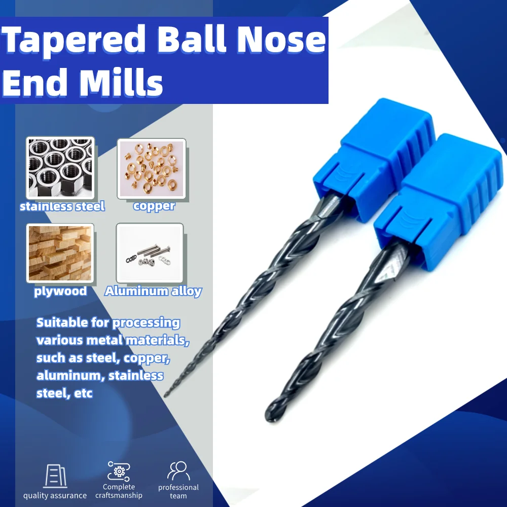 Imagem -02 - Carboneto Sólido de Tungstênio Cônico Bola Nariz Final Mills Madeira Trabalhando 3d Carving Bits Fresagem de Corte D3.175 mm mm mm Hrc55 Flauta