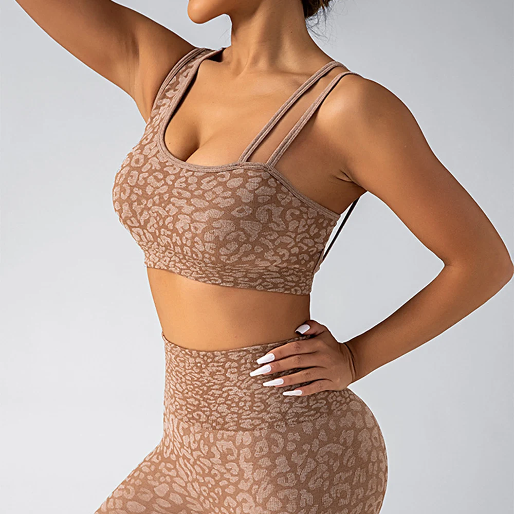 Sexy Leopard Print Fitness Suit Seamless Sports Top Women's Tracksuit High Waist Leggings Workout Underwear Set Yoga Clothes