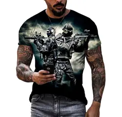 Camiseta de manga corta con estampado 3d de tirador de las fuerzas especiales para hombre, Camiseta clásica Retro con personalidad de calle, deportes al aire libre, cuello redondo, Verano